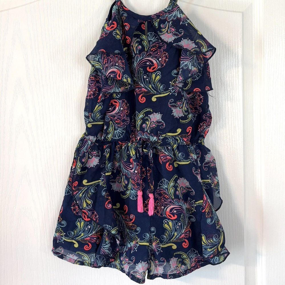 JAPNA KIDS GIRLS 8 ROMPER Blue Floral Paisley Ruffle‎ Jumpsuit